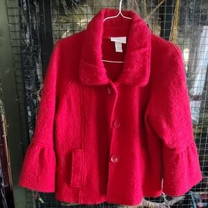 Women's Dressbarn Bold Red 100 Wool Pea Waist Coat W Buttons
